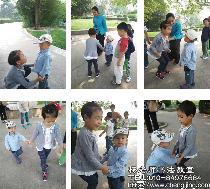  一旁路過(guò)的小弟弟，被我們的游戲活動(dòng)吸引過(guò)來(lái)，熱心的同學(xué)趕緊伸出手說(shuō)“來(lái)姐姐教你，拉著姐姐手，身體往上蹦”小同學(xué)熱情、認(rèn)真地當(dāng)起了小老師。
